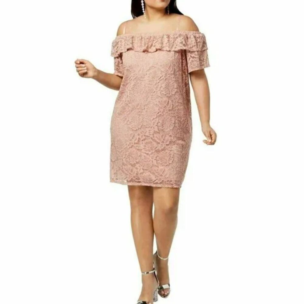 CITY STUDIO Blush Rose Off The Shoulder Lace Dress, Size 3X